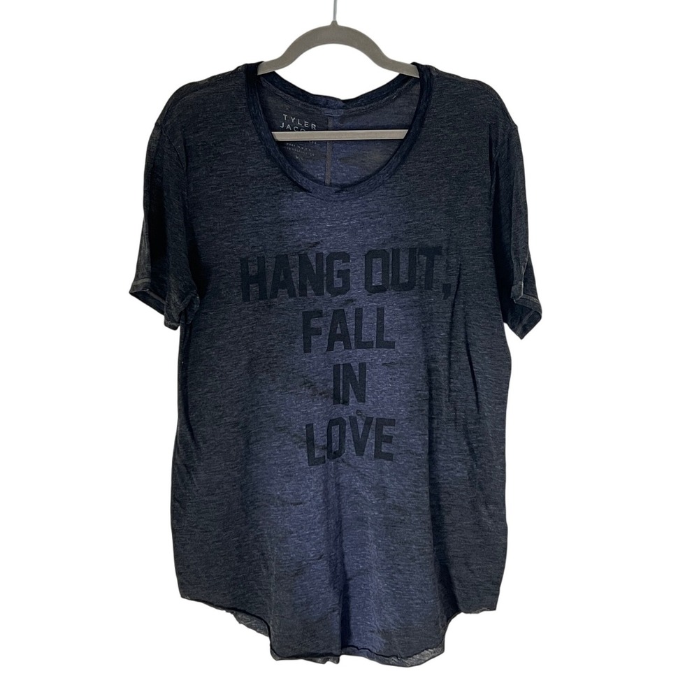 Tyler Jacobs Mens M L Gray "Hang Out Fall In Love" Graphic T‎ Shirt Tee